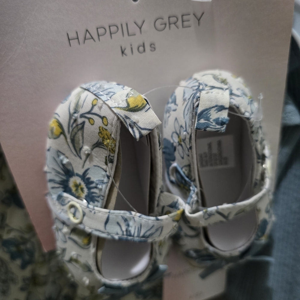 Happily Grey Kids Floral Bodysuit and Shoe Set - Blue and Yellow - Picture 6 of 12